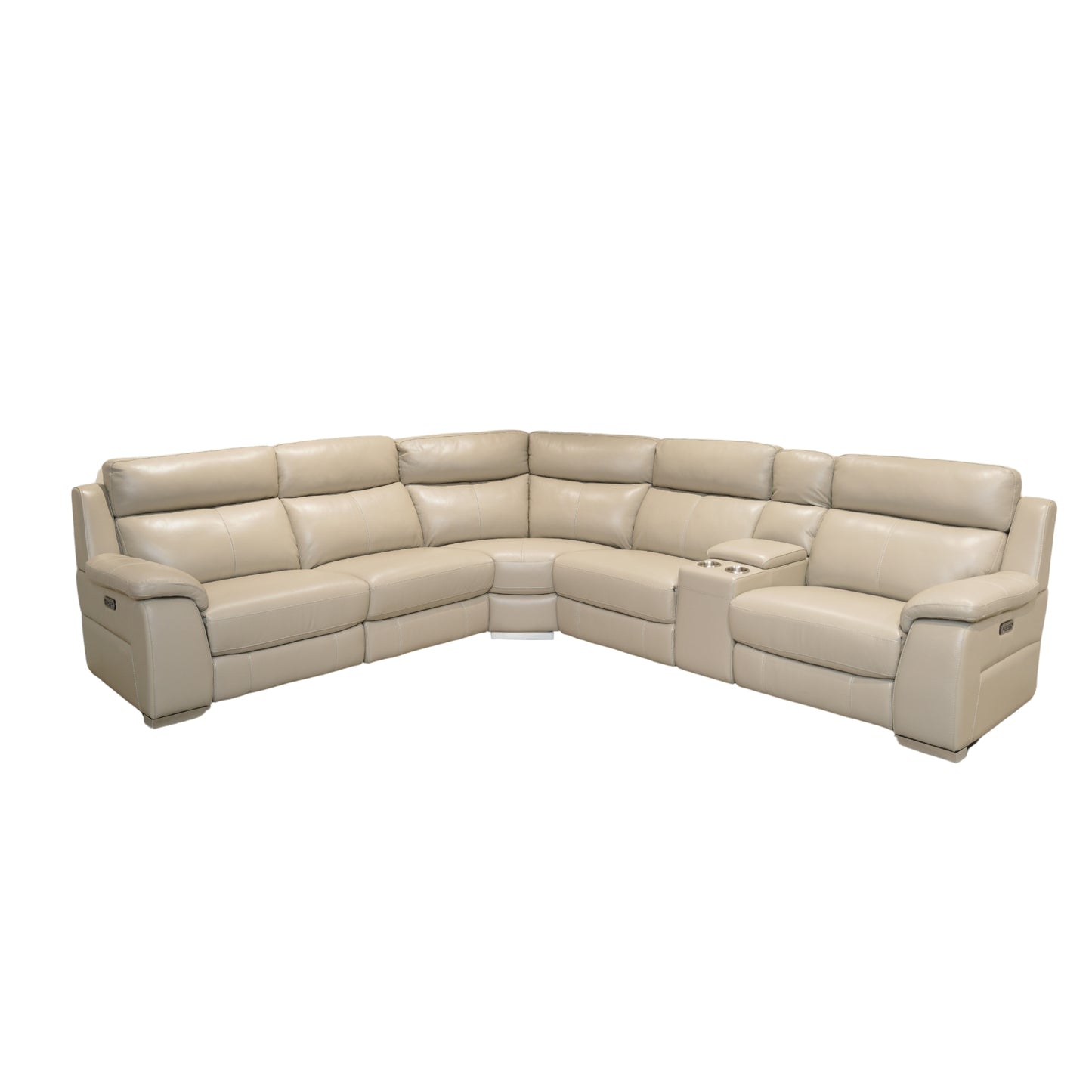 Bambino Leather Corner Sofa With Motorised Recliner Cream