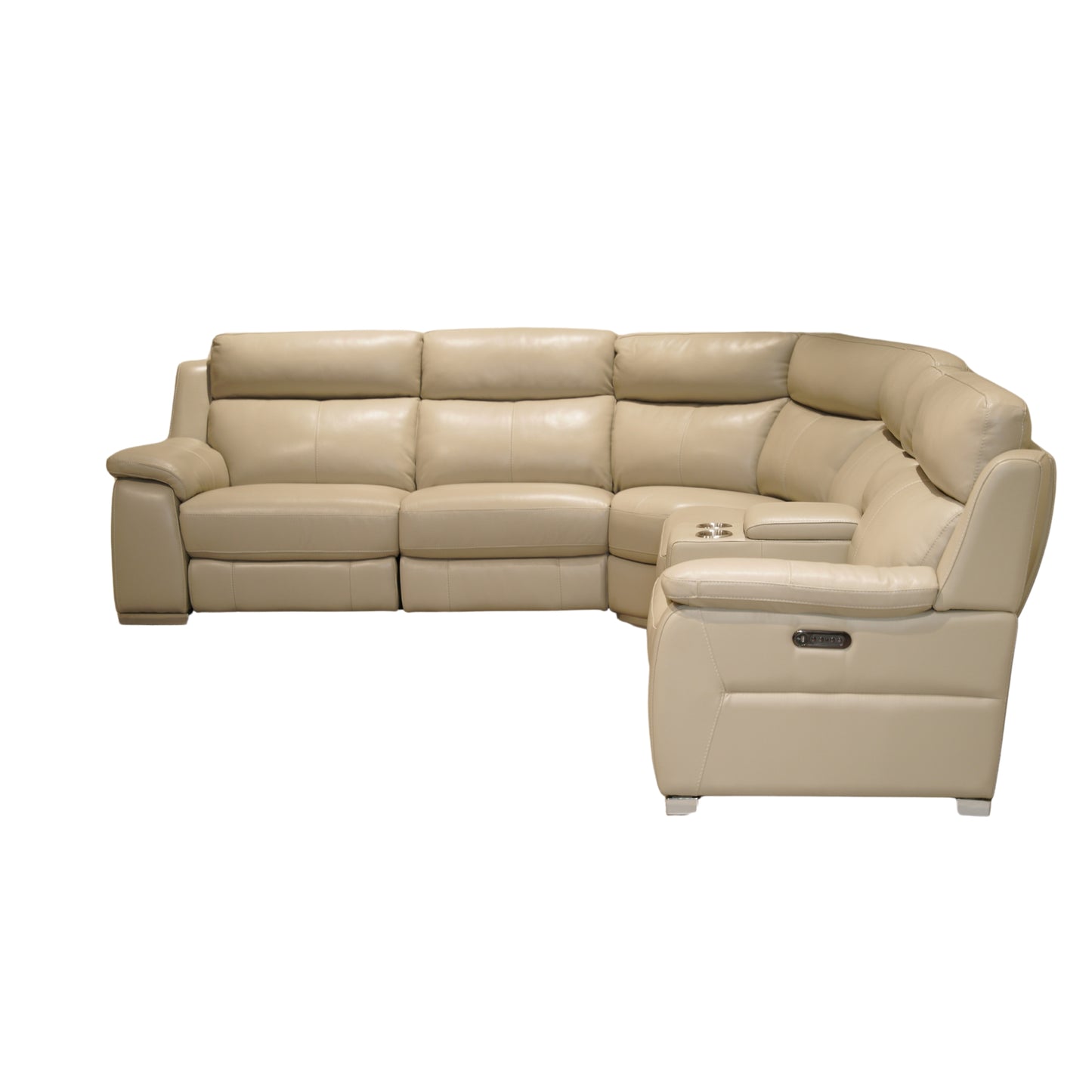 Bambino Leather Corner Sofa With Motorised Recliner Cream