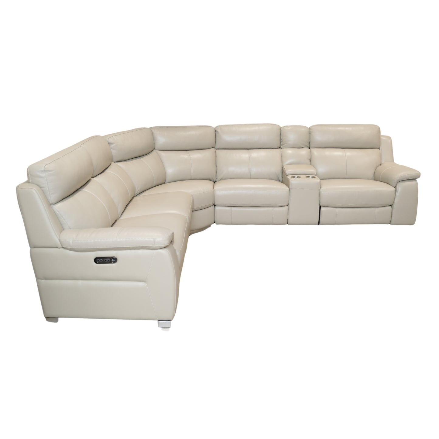 Bambino Leather Corner Sofa With Motorised Recliner Cream