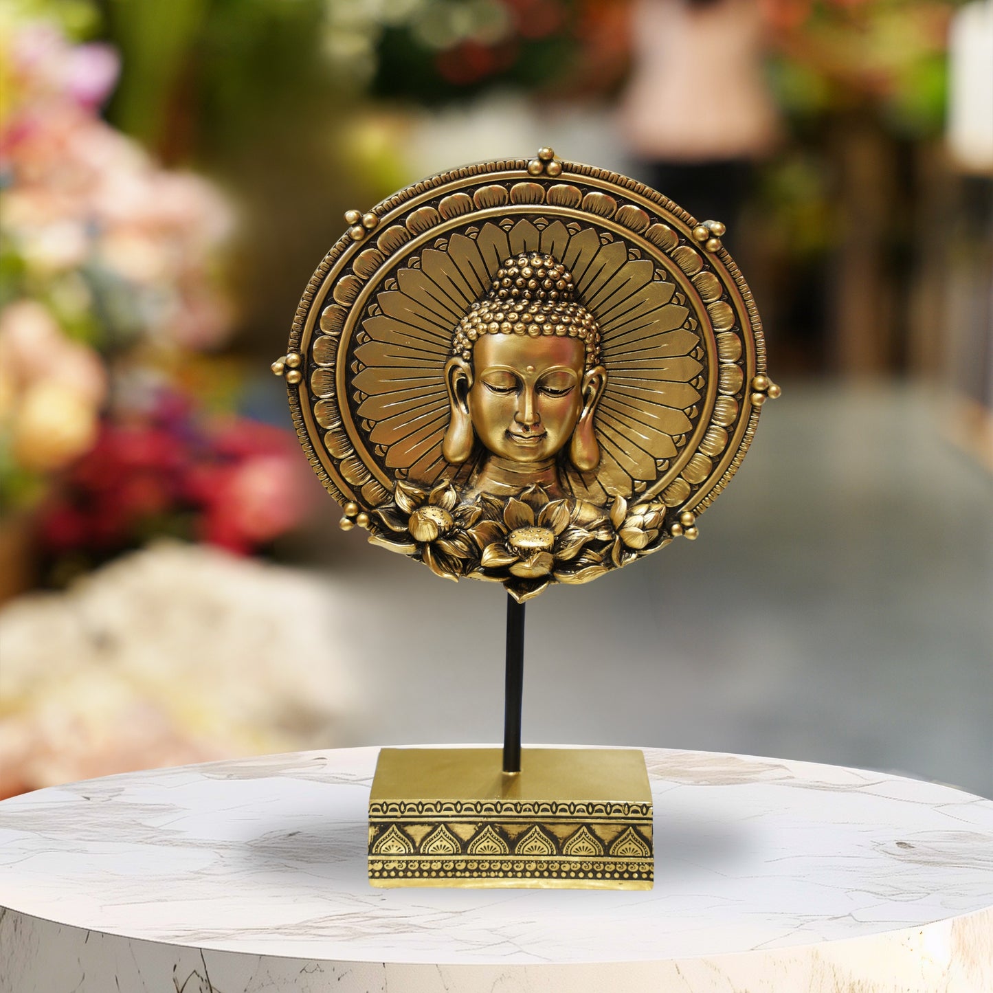 Radiant Serenity Buddha Bust with Lotus Base