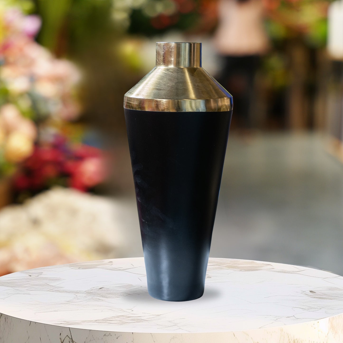 Matte Black & Brass Geometric Vase