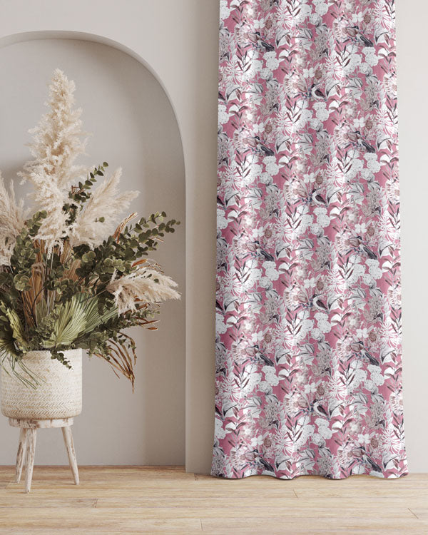 Botanic Mist with Pink perfection eyelet curtain