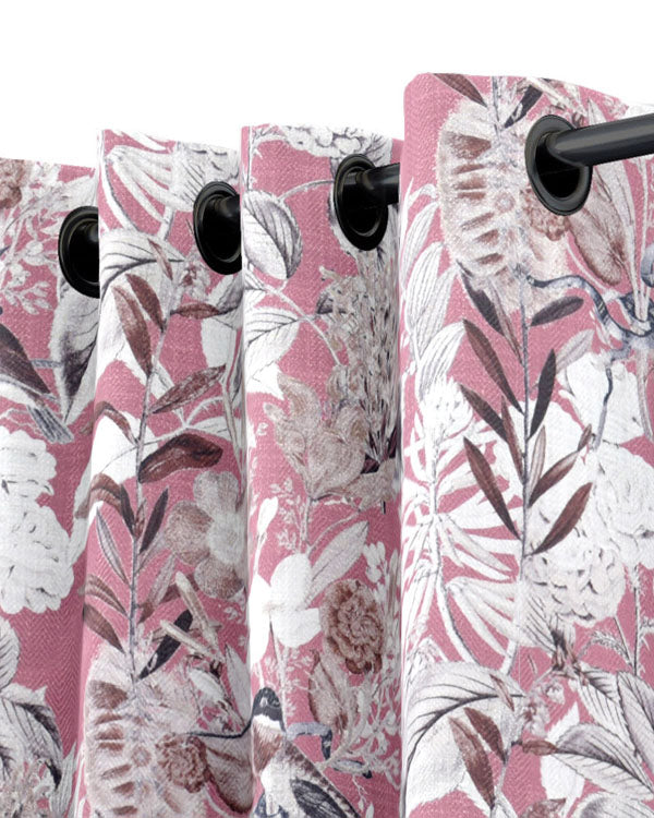 Botanic Mist with Pink perfection eyelet curtain