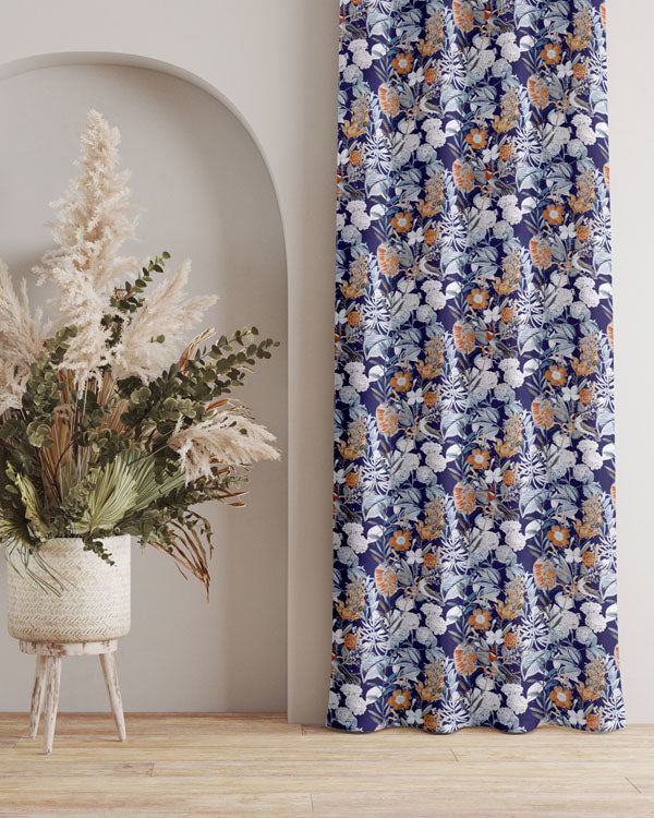 Floral touch with blue polyester eyelet curtain
