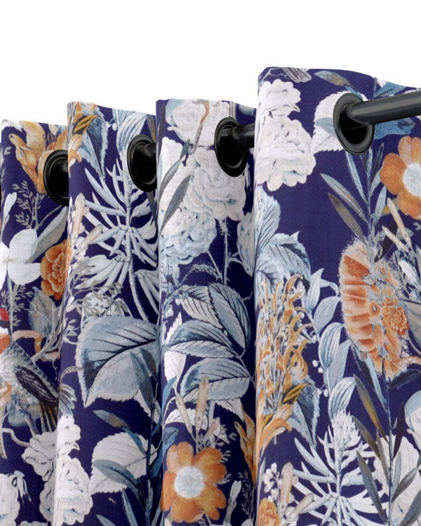 Floral touch with blue polyester eyelet curtain