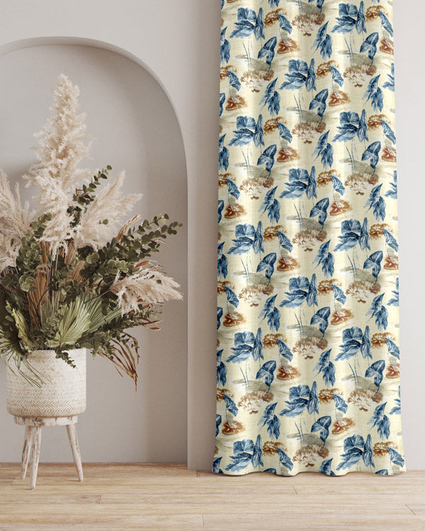 Creamy leafy design polyester eyelet curtain