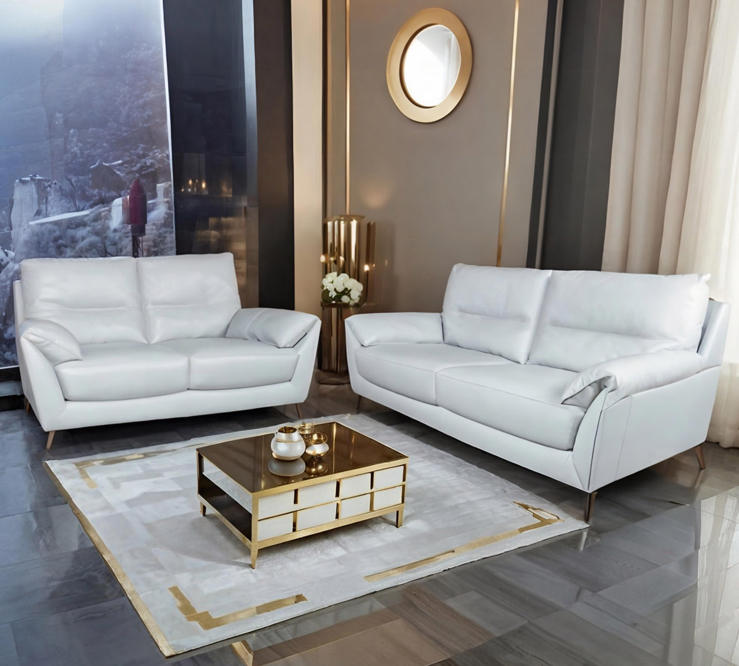 Anson Half Leather Sofa Set (3+2) Seater-12615
