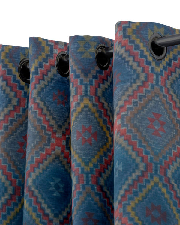 Carribean geometry and royal blue eyelet curtain