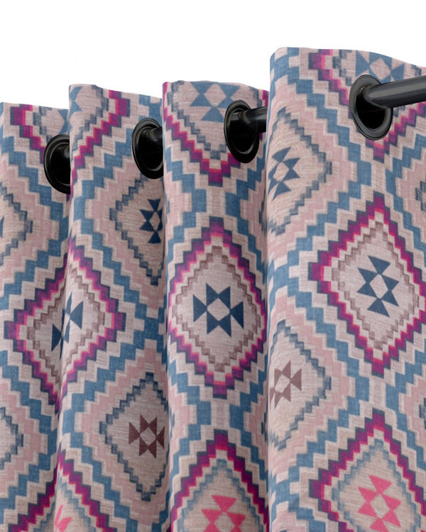 Caribbean Geometry style polyester eyelet curtain