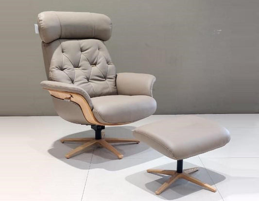 Half Leather Chair with Footrest Cappuccino