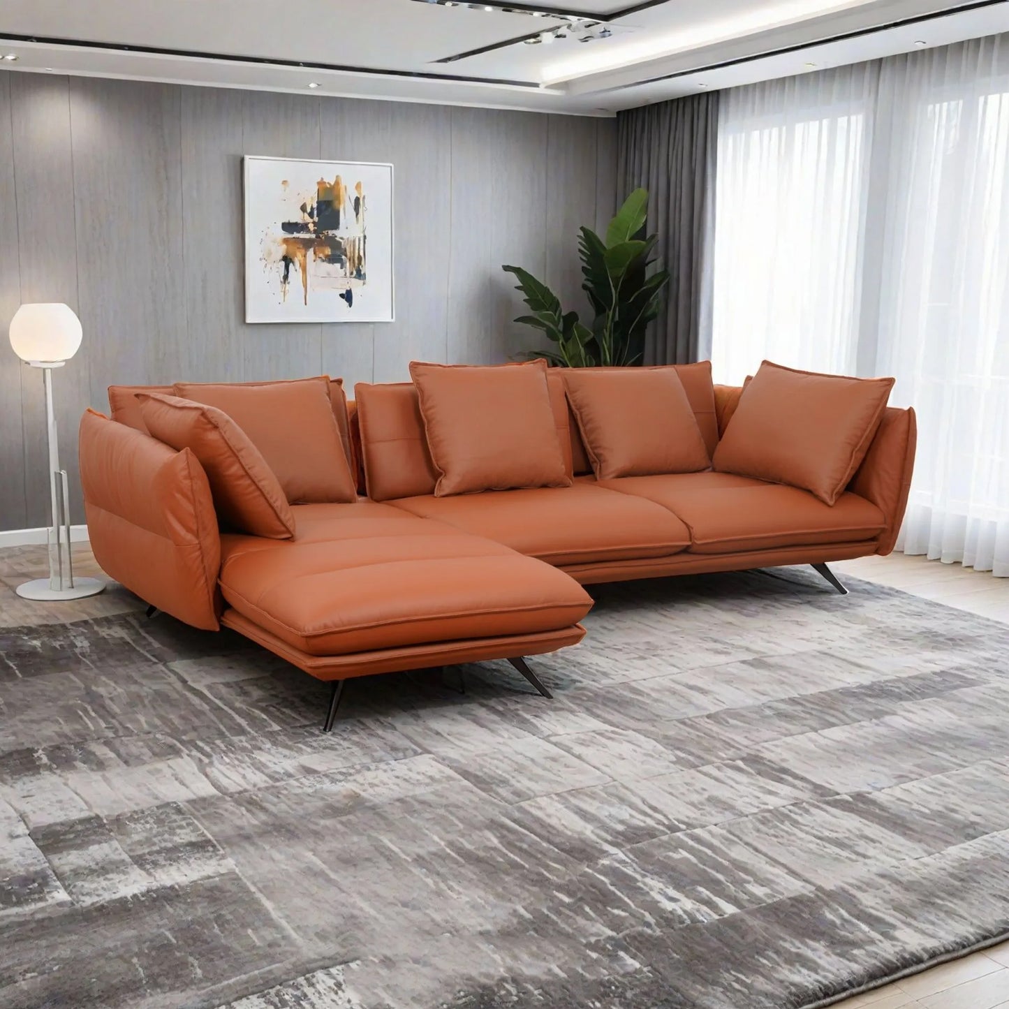 Aries Half Leather Longer Sofa LHS