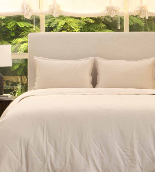 Cream White 144 TC Cotton Double Bedsheet Set