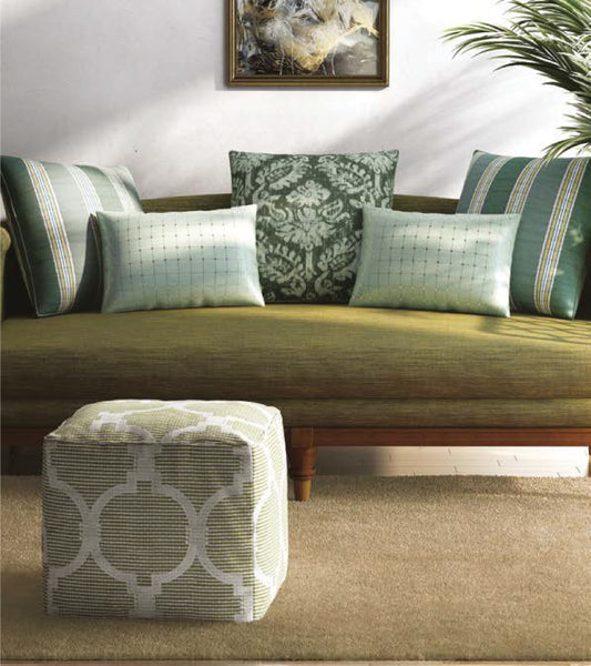 Sea Green Gold Checked Embroidery Cushions Fabric