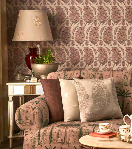 Brown Base Green Colour Traditional Upholstery Fabric
