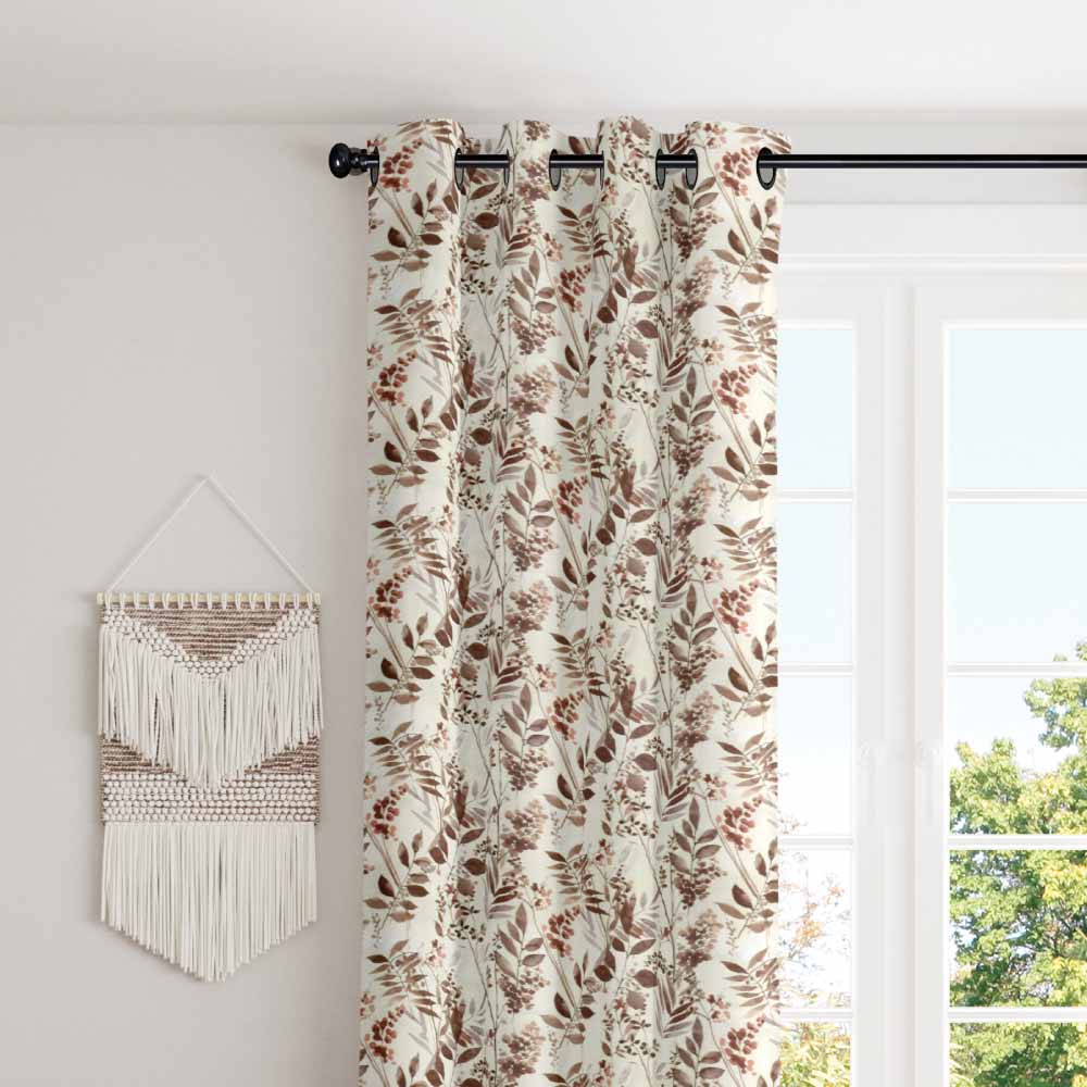 Elegant leafy high quality beige style polyester eyelet curtain
