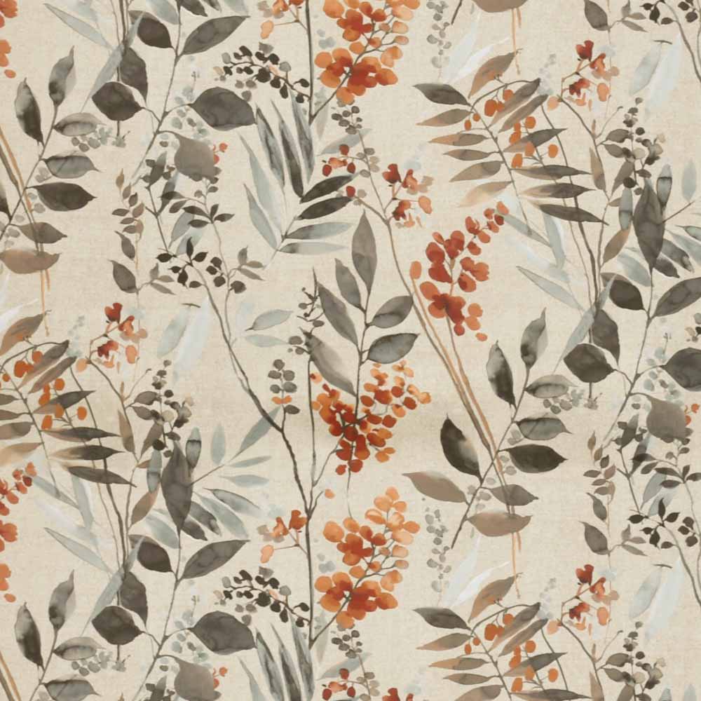 Splash of colors orange and cream leafy style polyester eyelet curtain