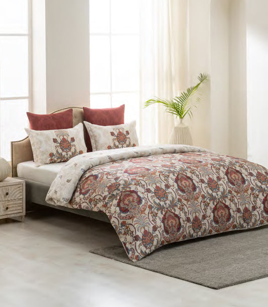 Multicolor Design On Pink Base 120 GSM All Weather Reversible Double Bed Quilt