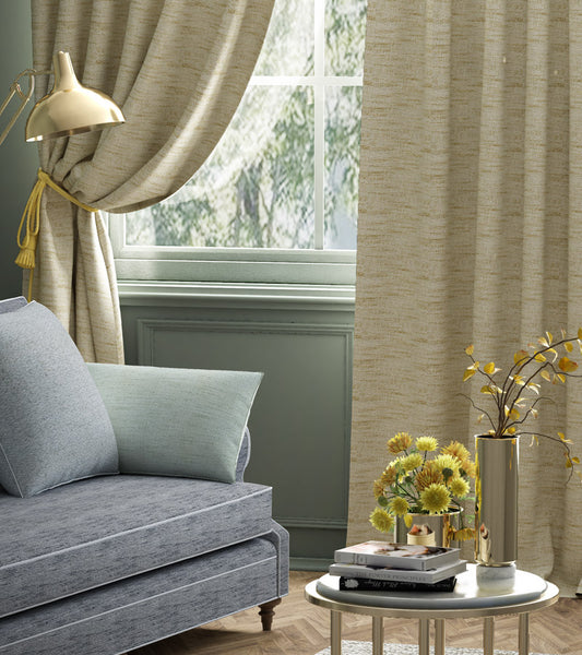 Polyester Texture Opaque Main Door Curtain Beige and Brown