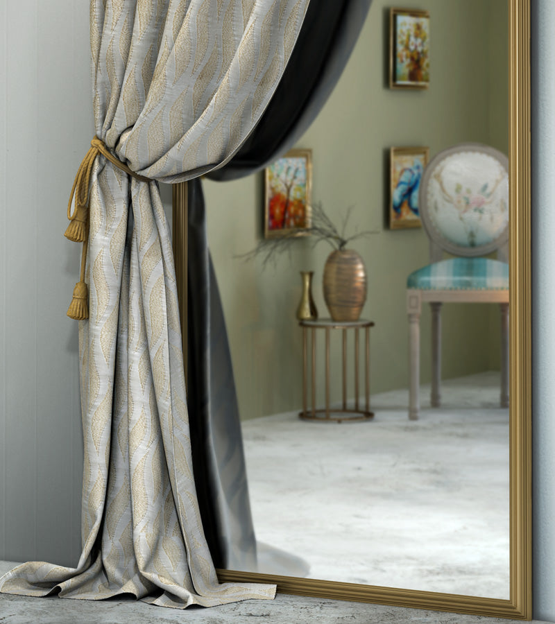 Polyester Leaf Texture Opaque Main Door Curtain Grey Brown