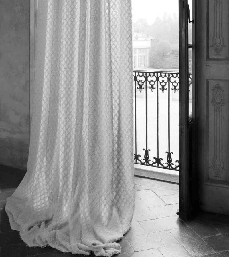White Geometric Window Curtain
