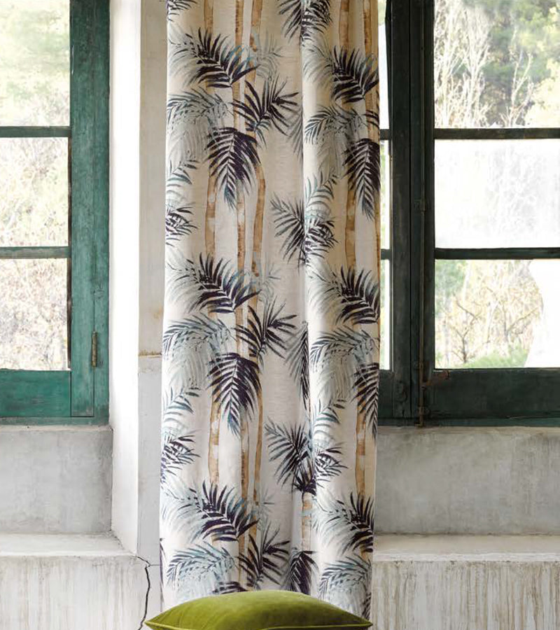 Long print earth grass with floral plain curtain