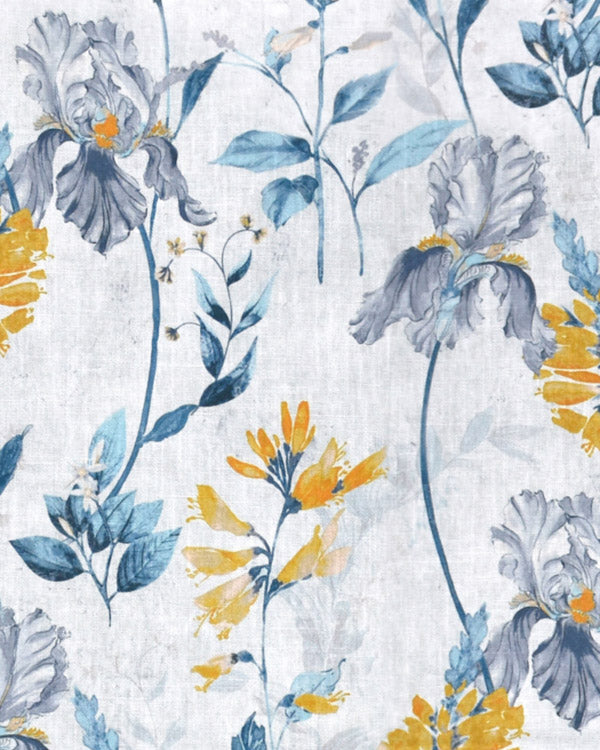 Blue and white floral petal design polyester eyelet curtain