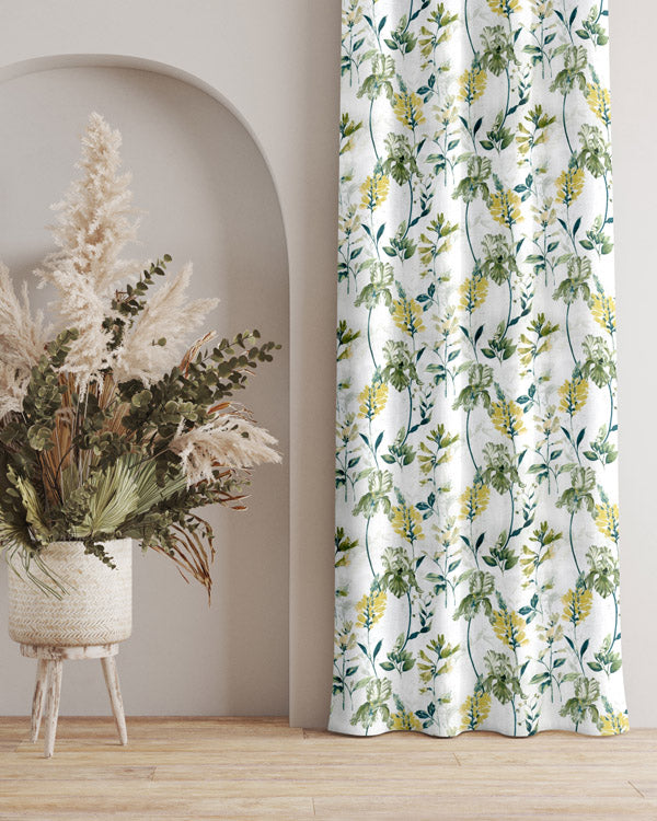 Floral petal design white linen eyelet curtain