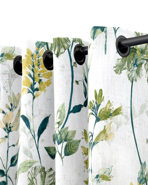 Floral petal design white linen eyelet curtain