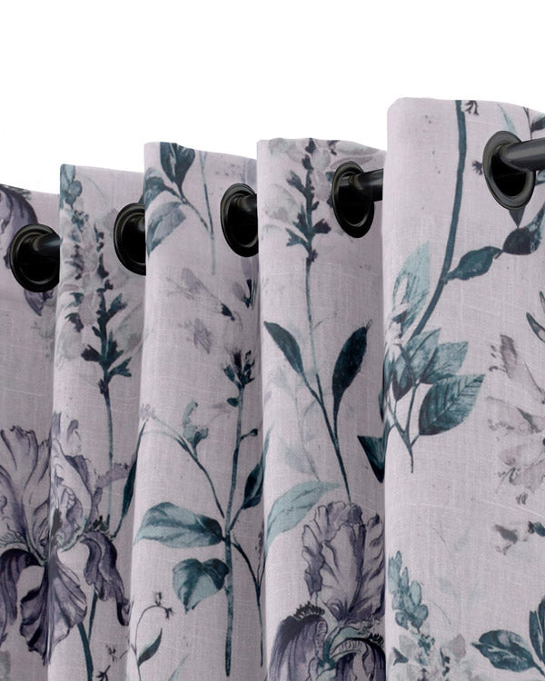 Intricate floral petals pattern polyester eyelet curtain