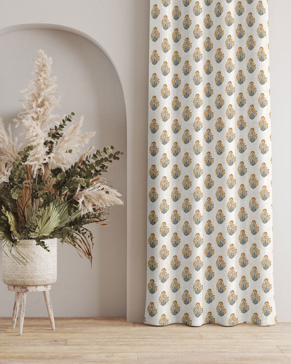 Elegant beige color damask design eyelet curtain