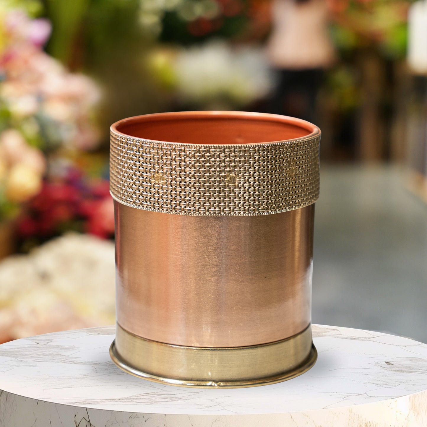 Woven Brass Rim Planter- small