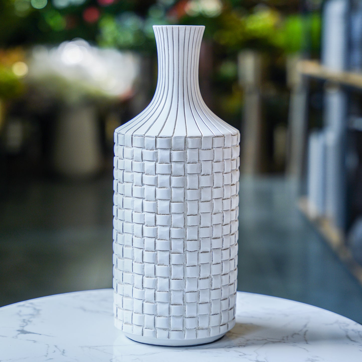 White checked and striped pattern vase