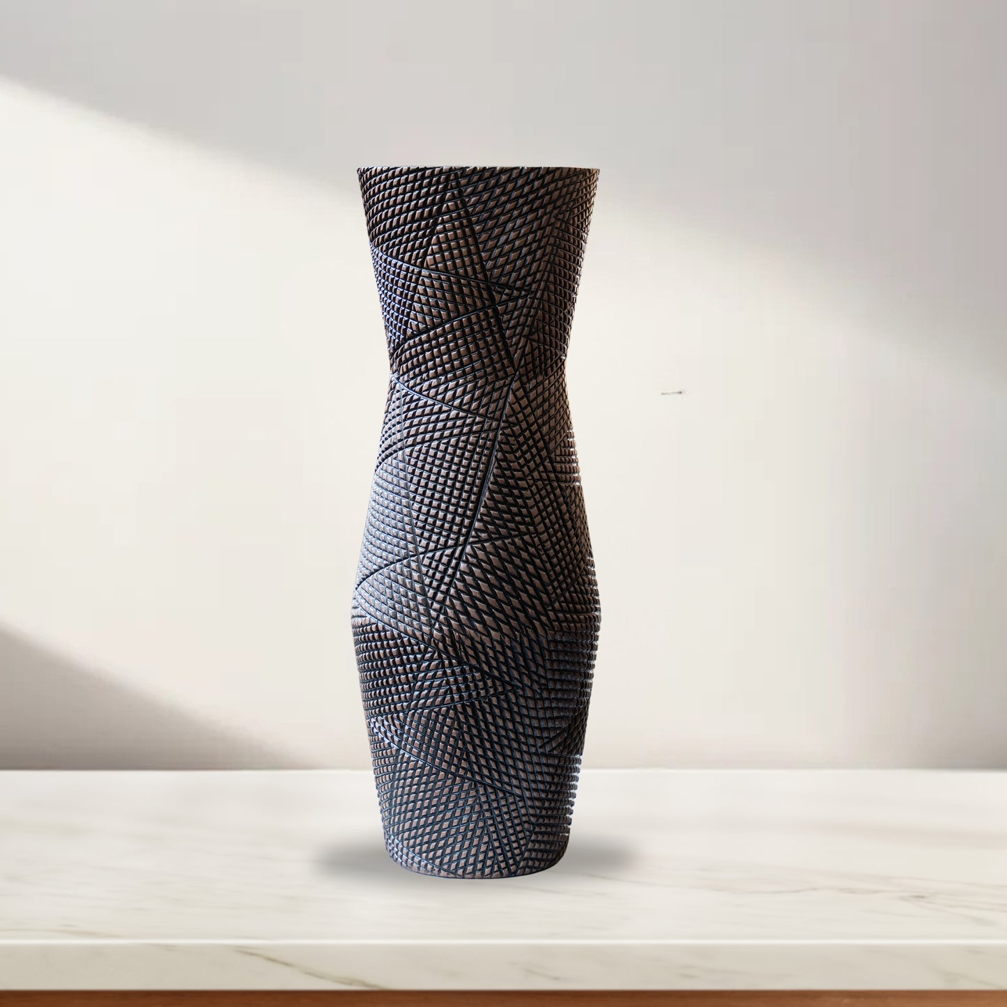 Tall Textured Geometric Bronze Vase