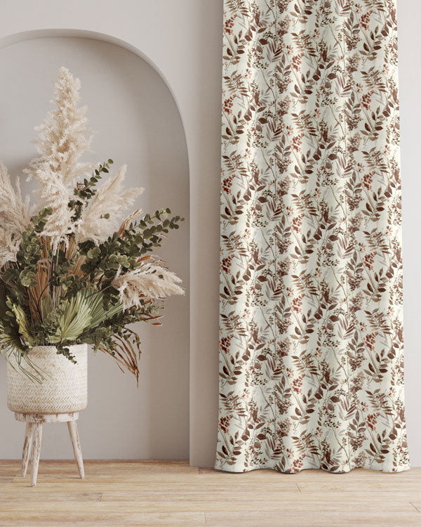 Elegant leafy high quality beige style polyester eyelet curtain