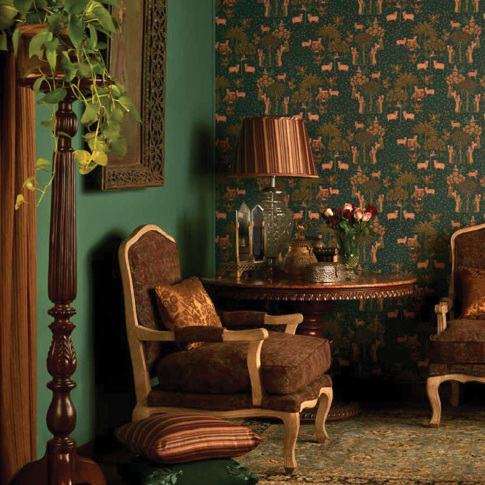 Green Base Yellow Gokul Pichwai - Wallpaper