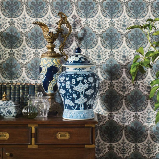 Teal Base Blues Jaipur Valencia - Wallpaper