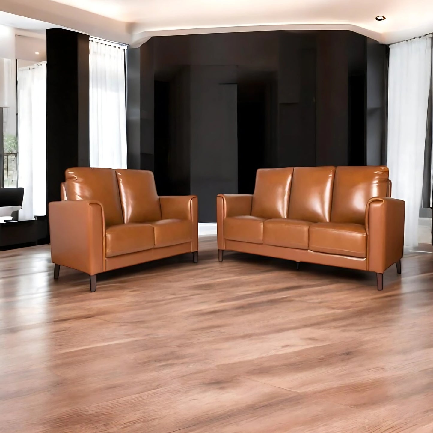 Alexa Half Leather Sofa Set 3+2 Seater Tan