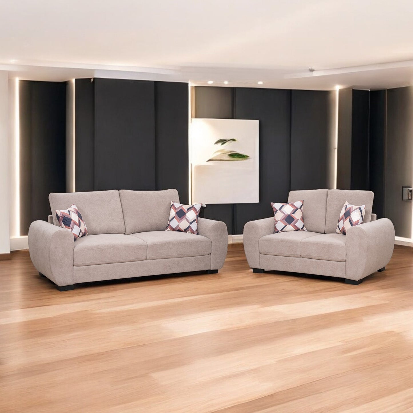 Athens Fabric Sofa 3+2 Seater-Light Grey