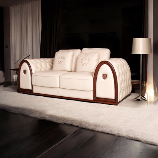 Full Leather 2 Seater Premium Sofa Cream - V001