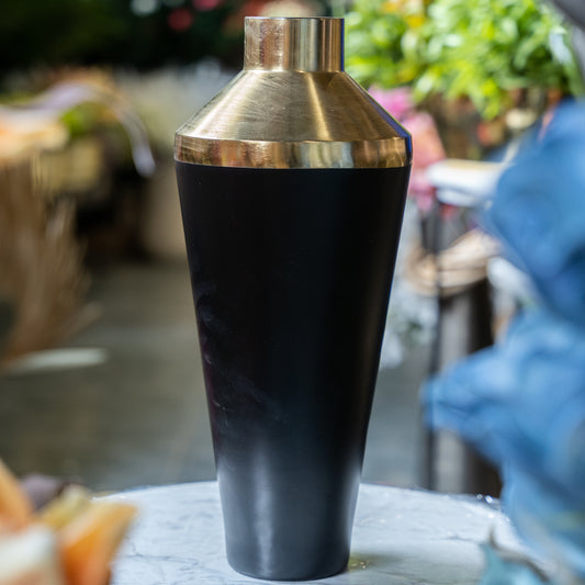Matte Black & Brass Geometric Vase