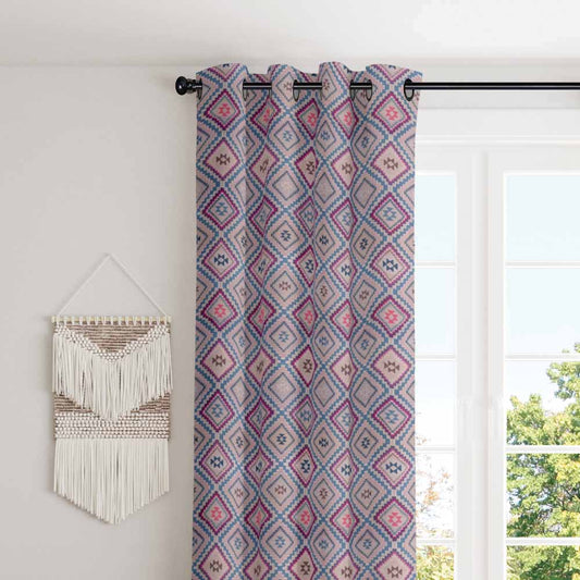 Caribbean Geometry style polyester eyelet curtain