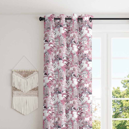 Botanic Mist with Pink perfection eyelet curtain