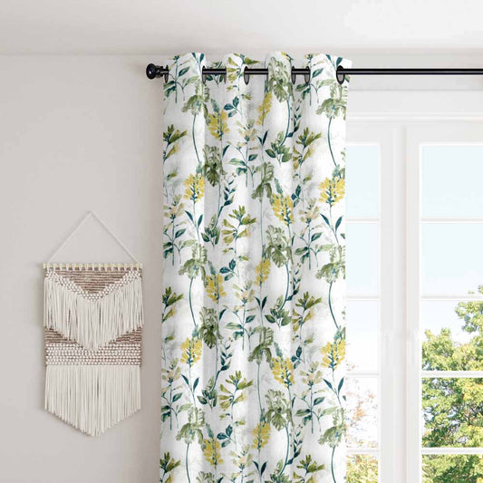 Floral petal design white linen eyelet curtain