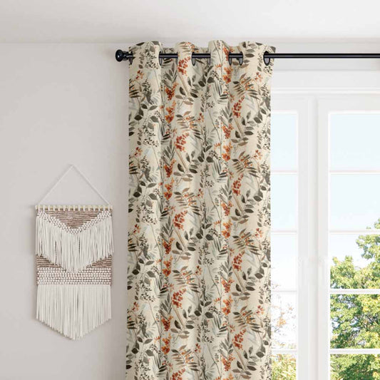 Splash of colors orange and cream leafy style polyester eyelet curtain