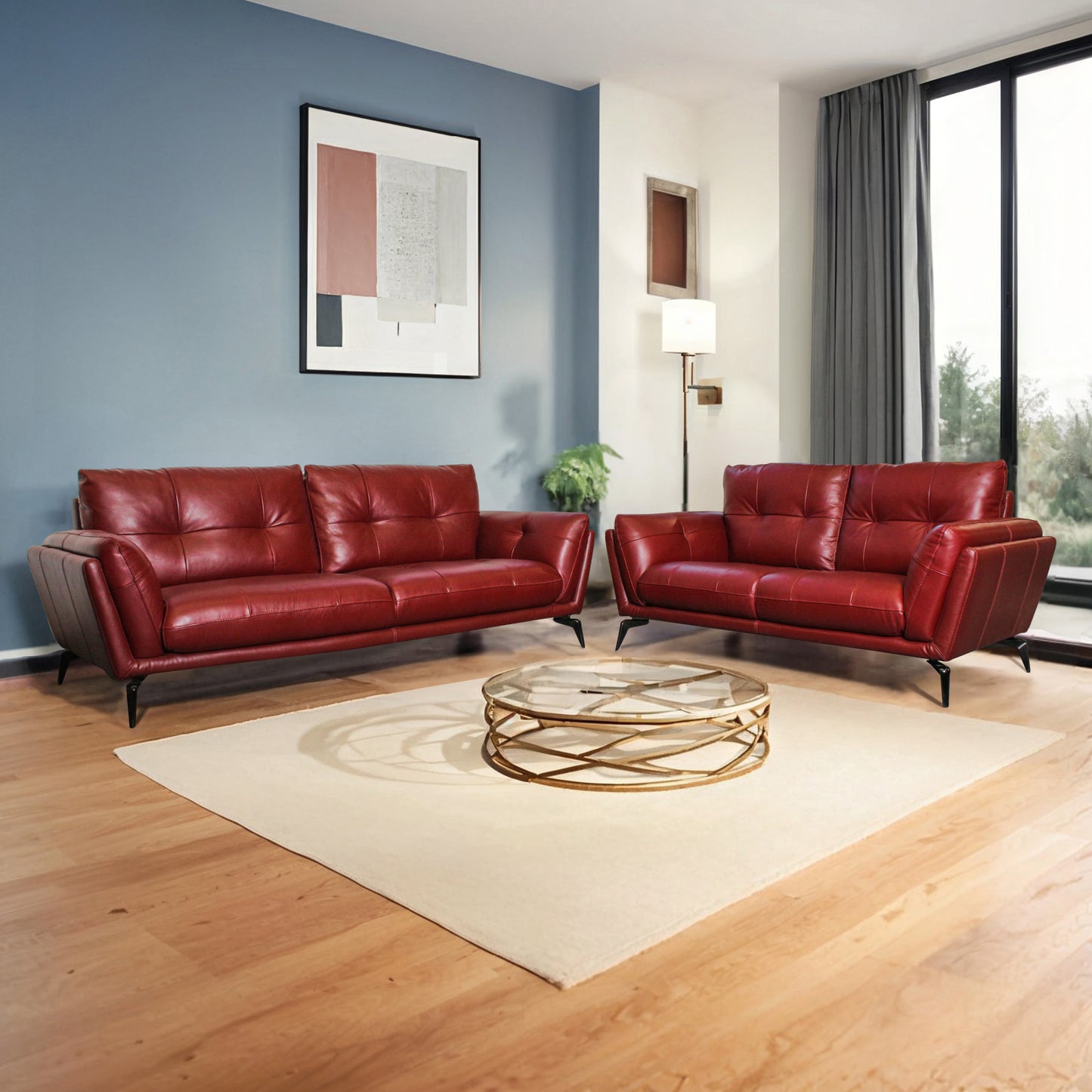 Galaxy Leather Sofa 3+2 Seater Red