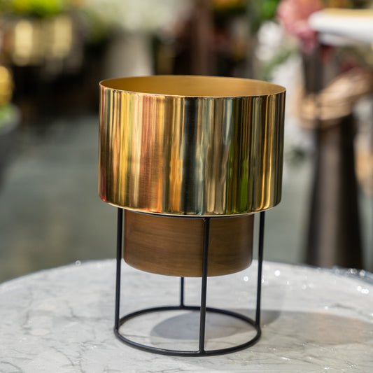 Gold Mirage Planter with Black Stand