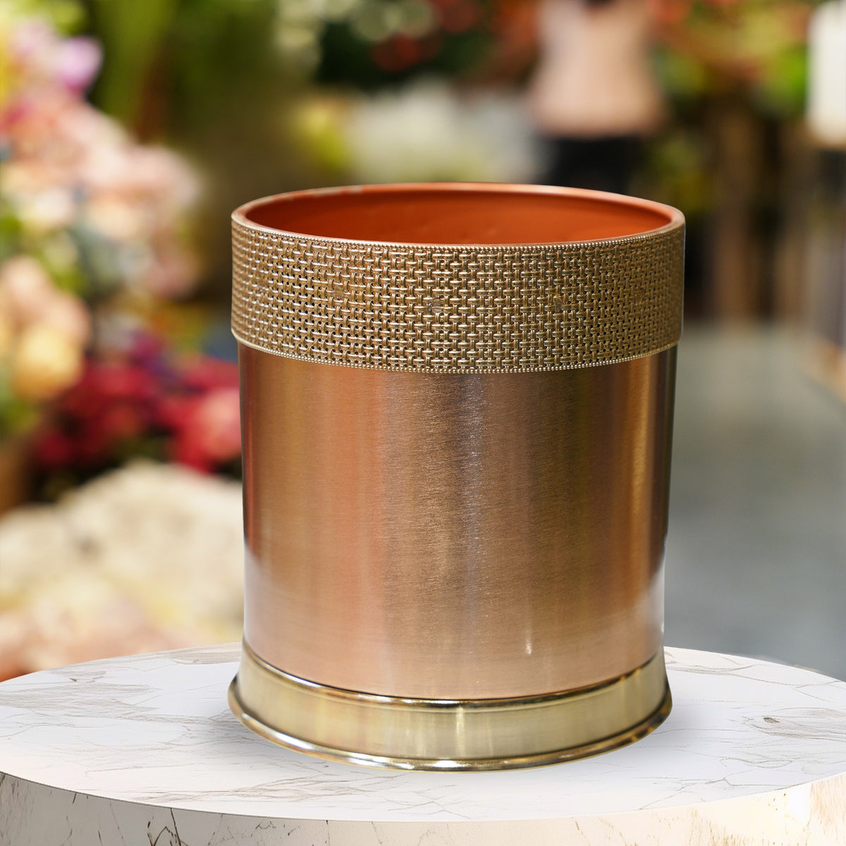 Flat Rim Planter Woven Brass Rim Planter- medium