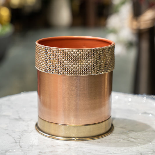 Woven Brass Rim Planter- small
