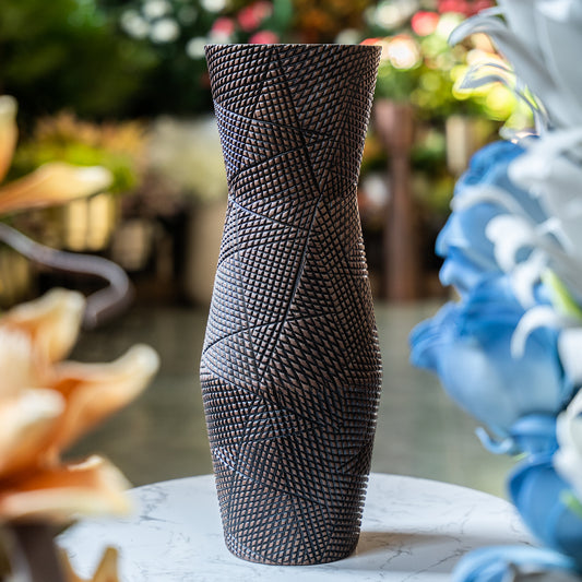 Tall Textured Geometric Bronze Vase